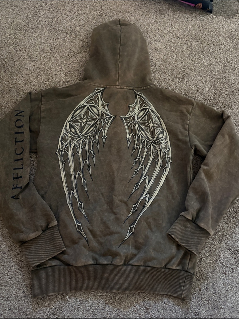 Affliction Olive Brown Hooded Jacket with Wing Graphic